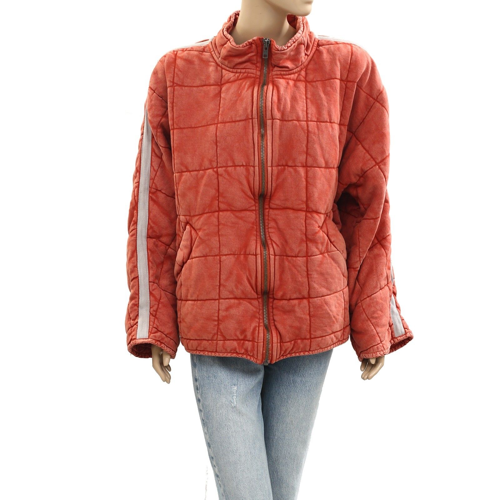 Free People Sports Rib Dolman Quilted Jacket Top Oversized Zip-Up Xl Nwd 284182